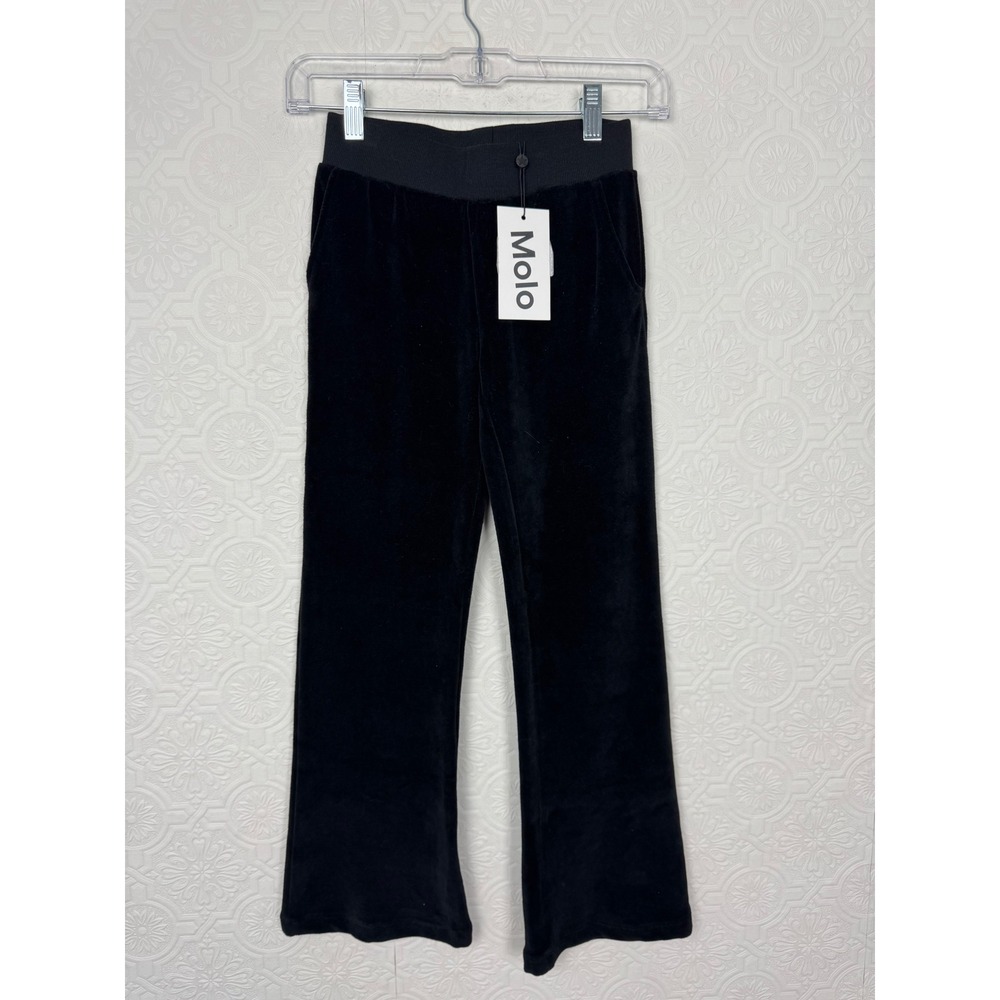 Molo Black Velvet Flare Pants Kids Size 10 NWT Velour Ribbed Waistband
